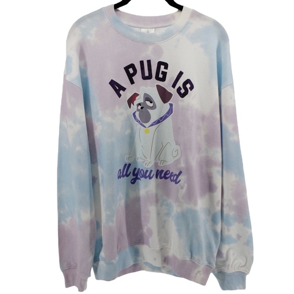 NEW Disney Tie Dye “A Pug is all You Need” Comfy Crewneck Sweater Size L - Picture 2 of 9